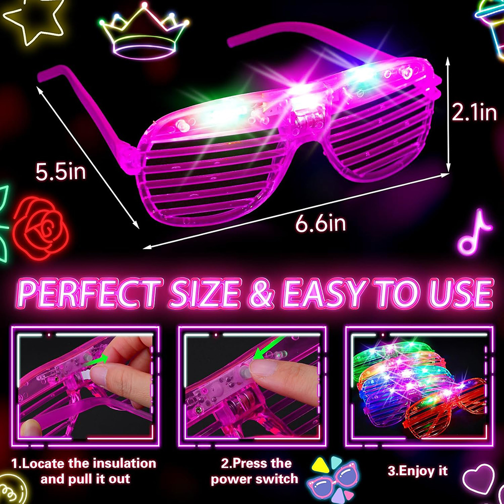 LED Glasses 6 Neon Colors Glow - đánh giá và giá Glow In The Dark Party Glasses